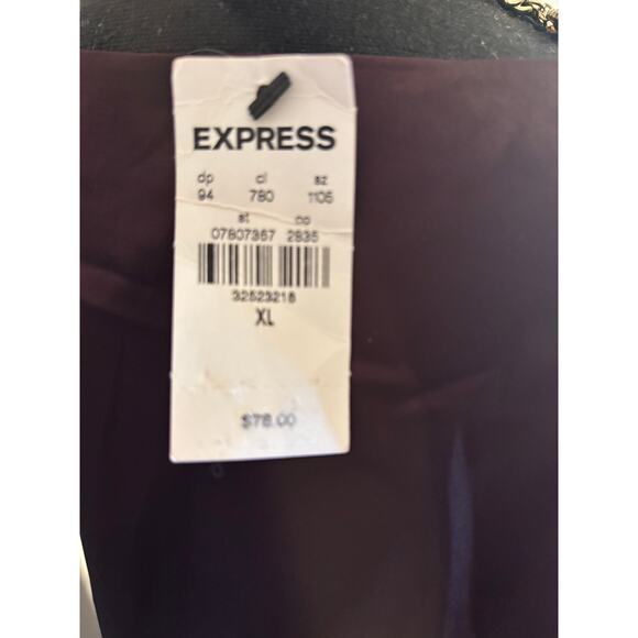 EXPRESS Satin Merlot Brown Long Puff Sleeve Faux Wrap Tie Mini Dress - Picture 11 of 13